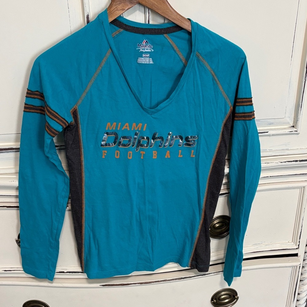 Majestic Teal Miami Dolphins Long Sleeve V-Neck